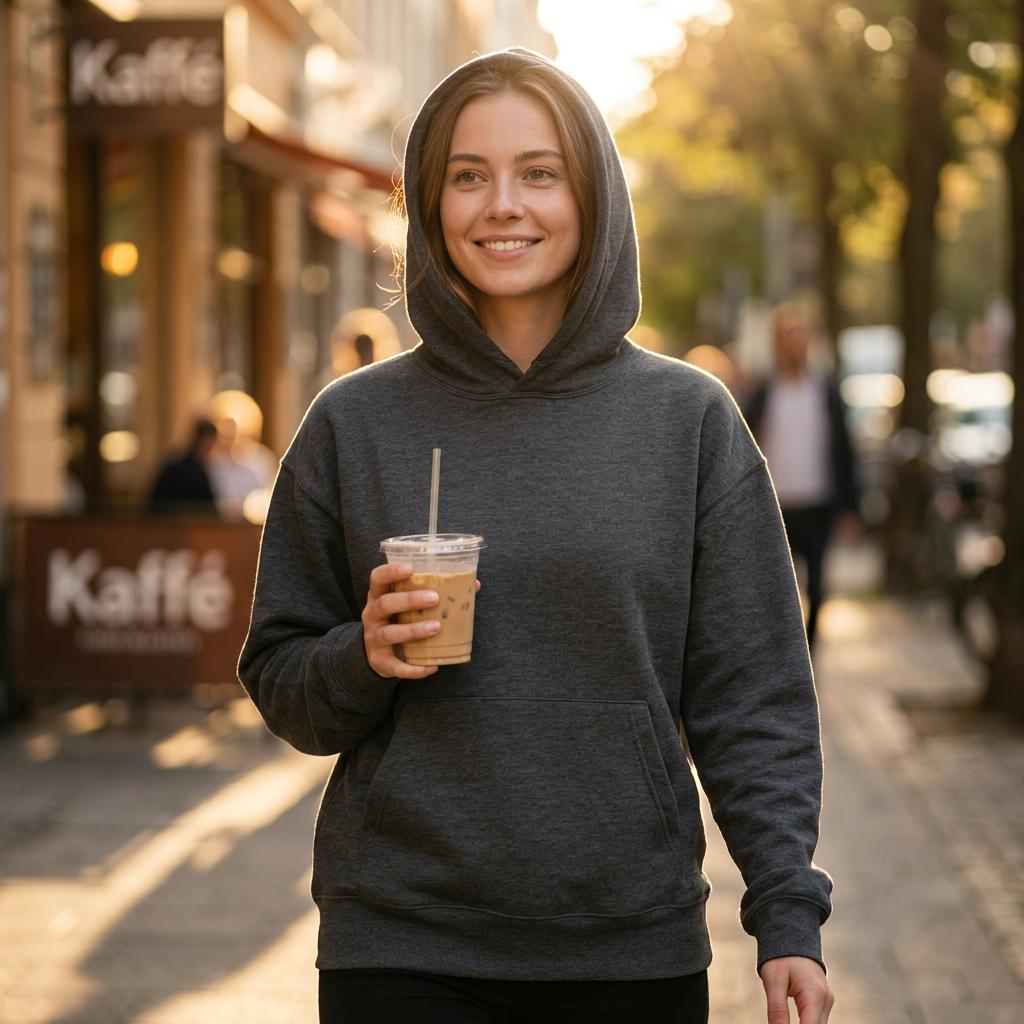 The Cold Doesn't Break Us Oversized Hoodie i Black – dame forfra i bygate med kaffe – Nordic Hoodies