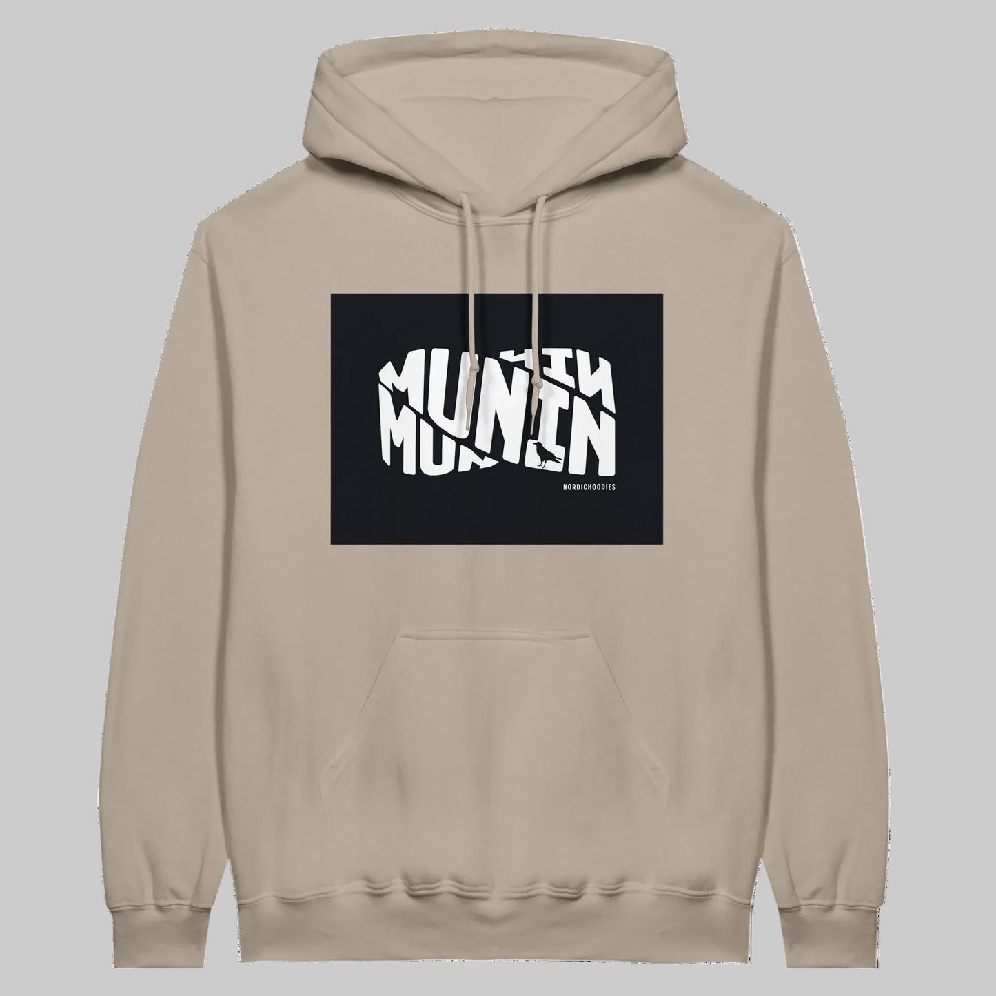 Munin Hoodie i Cement – flat lay forfra – Nordic Hoodies