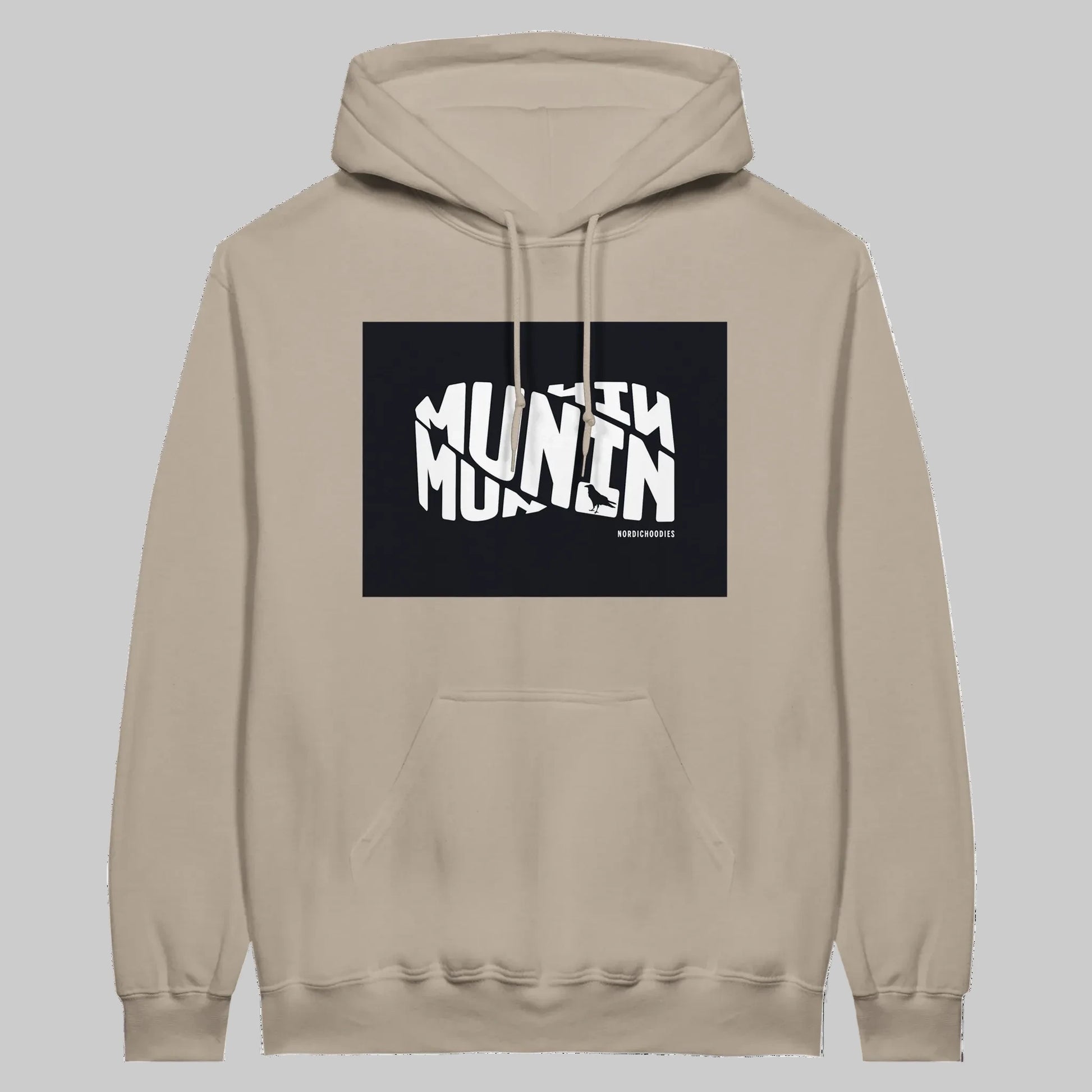 Munin Hoodie i Cement – flat lay forfra – Nordic Hoodies
