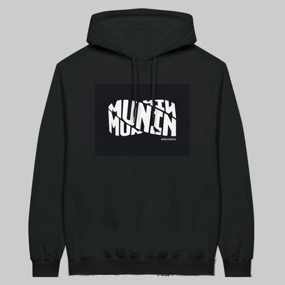 Munin Hoodie i Black – flat lay forfra – Nordic Hoodies