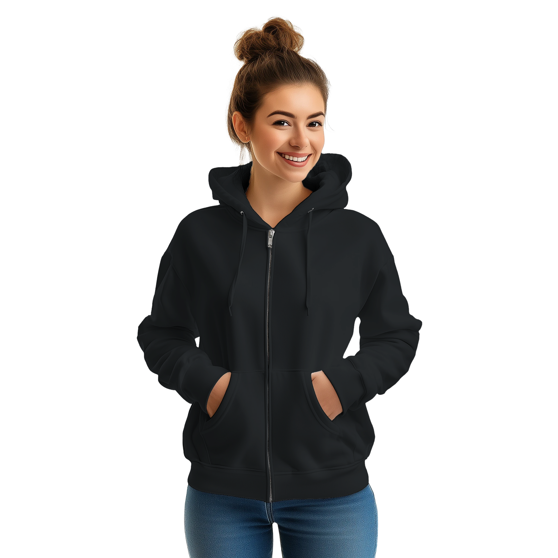 Café Valhall Zip Hoodie i Black – dame forfra med lommer – Nordic Hoodies