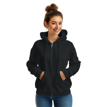 Café Valhall Zip Hoodie i Black – dame forfra med lommer – Nordic Hoodies