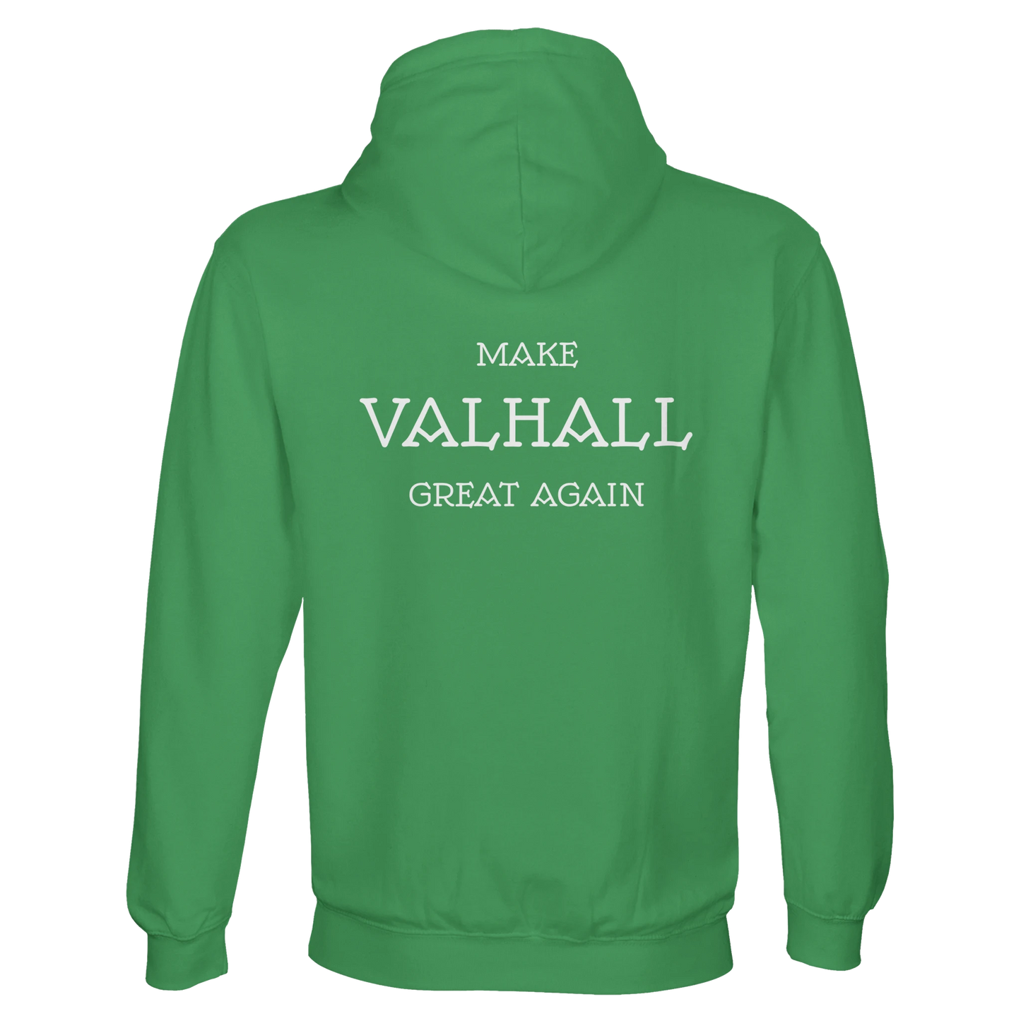 Make Valhall Great Again Hoodie i Spring Green – flat lay bakfra – Nordic Hoodies