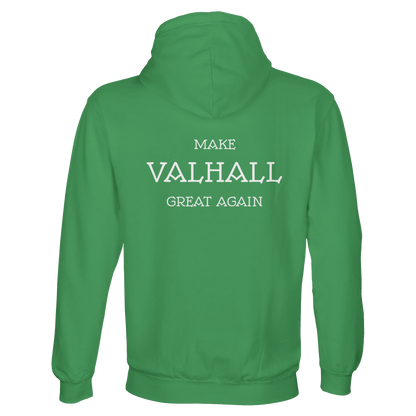 Make Valhall Great Again Hoodie i Spring Green – flat lay bakfra – Nordic Hoodies
