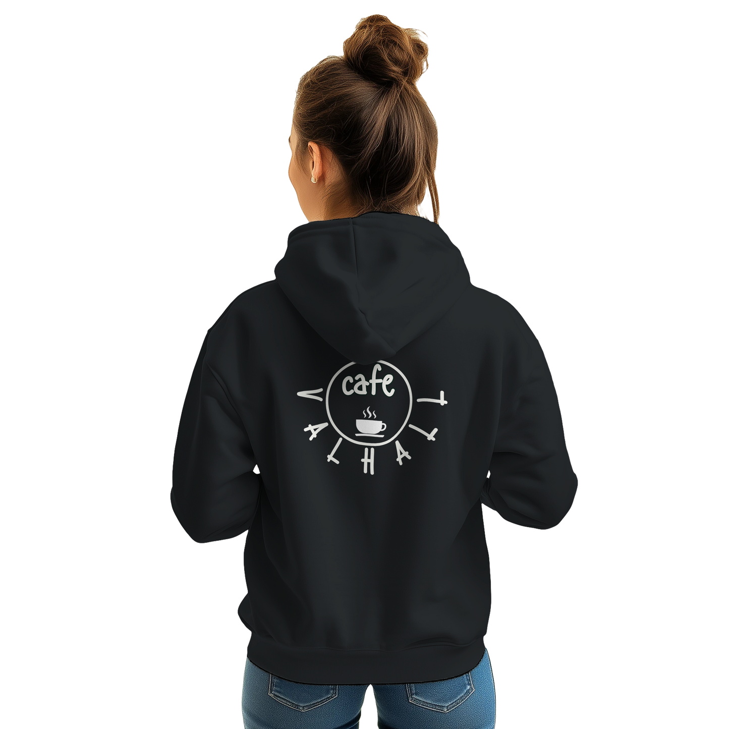 Café Valhall Zip Hoodie i Black – dame med hette opp – Nordic Hoodies