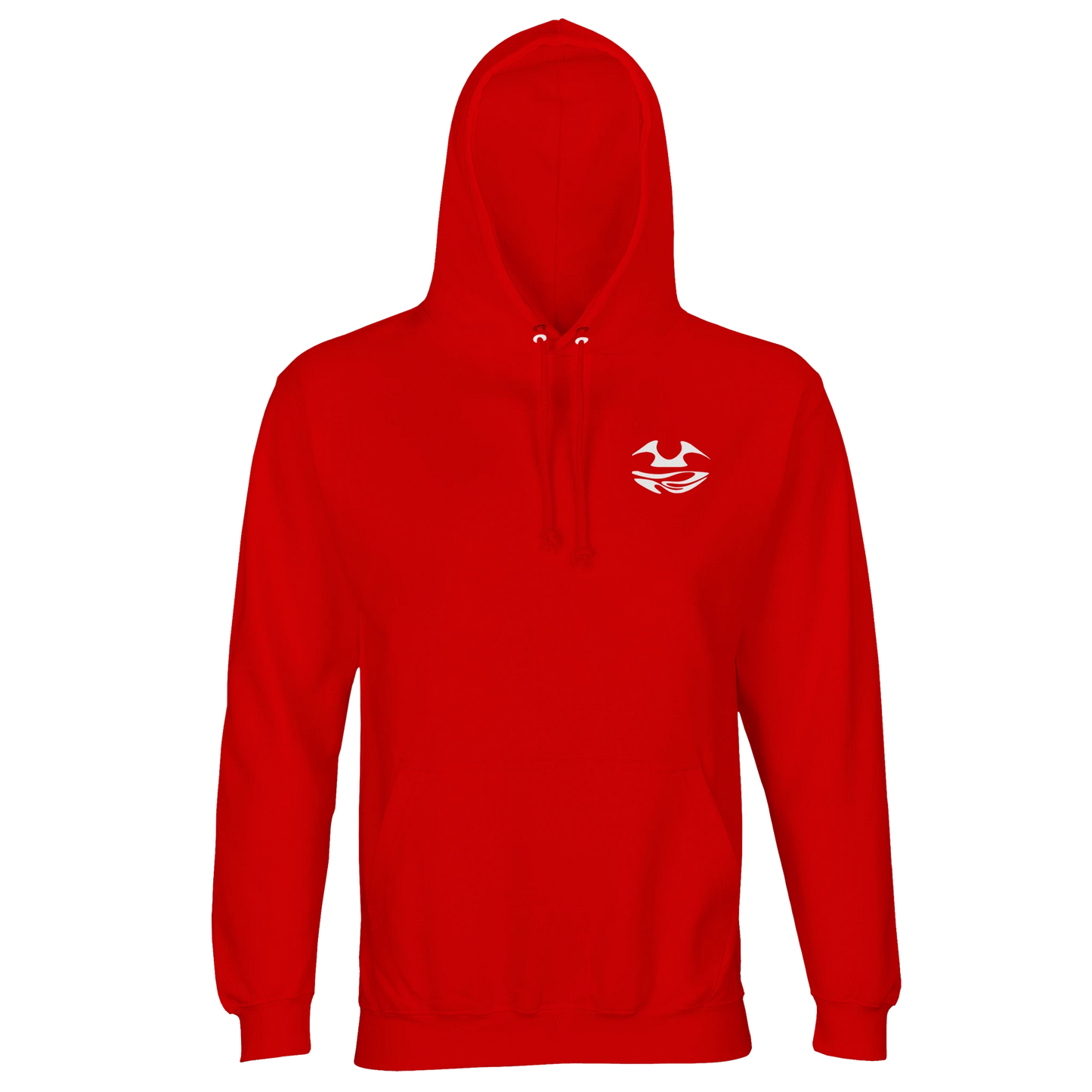 Valhall Resort Hoodie i Bright Red – flat lay forfra – Nordic Hoodies