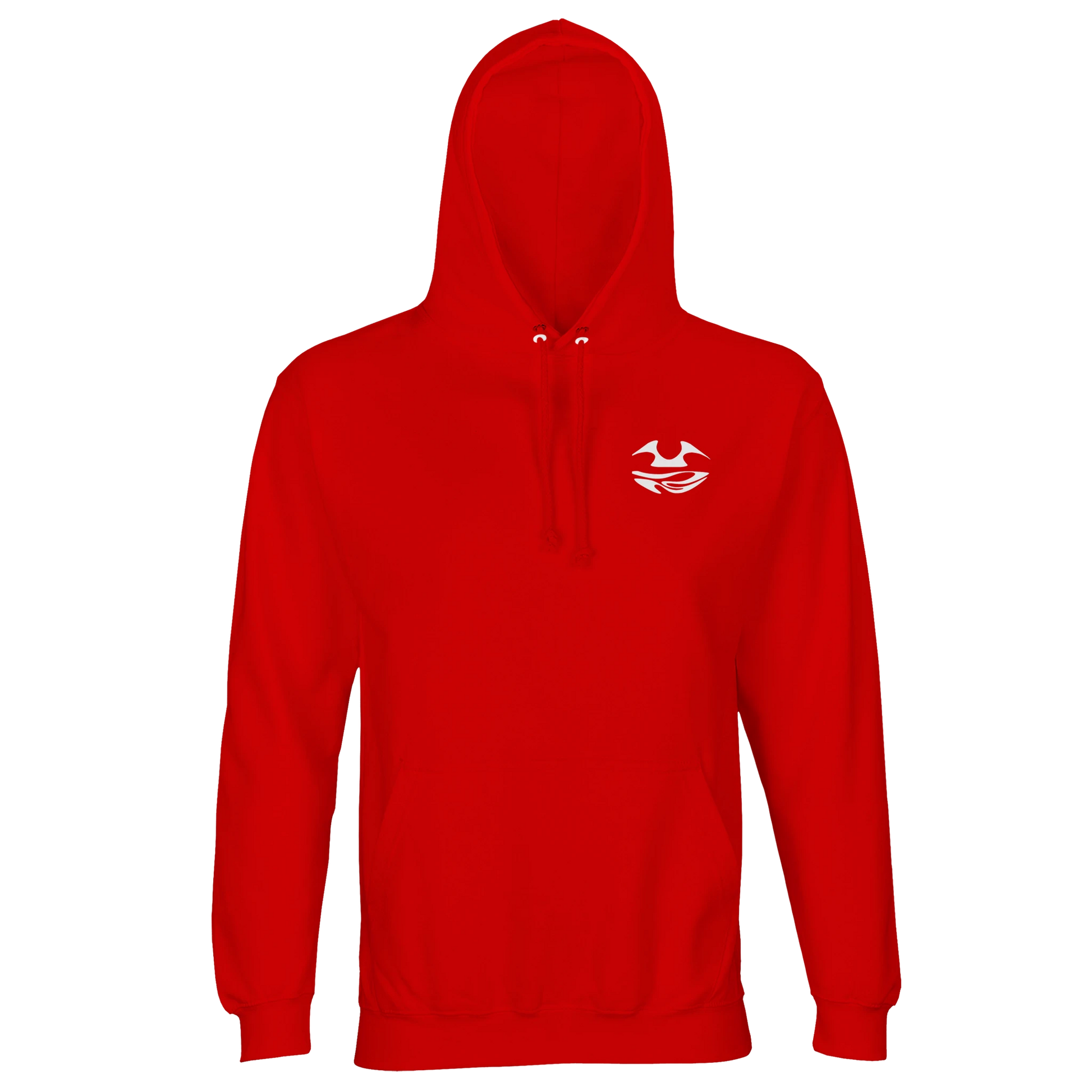 Valhall Resort Hoodie i Bright Red – flat lay forfra – Nordic Hoodies