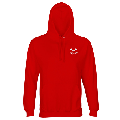 Valhall Resort Hoodie i Bright Red – flat lay forfra – Nordic Hoodies