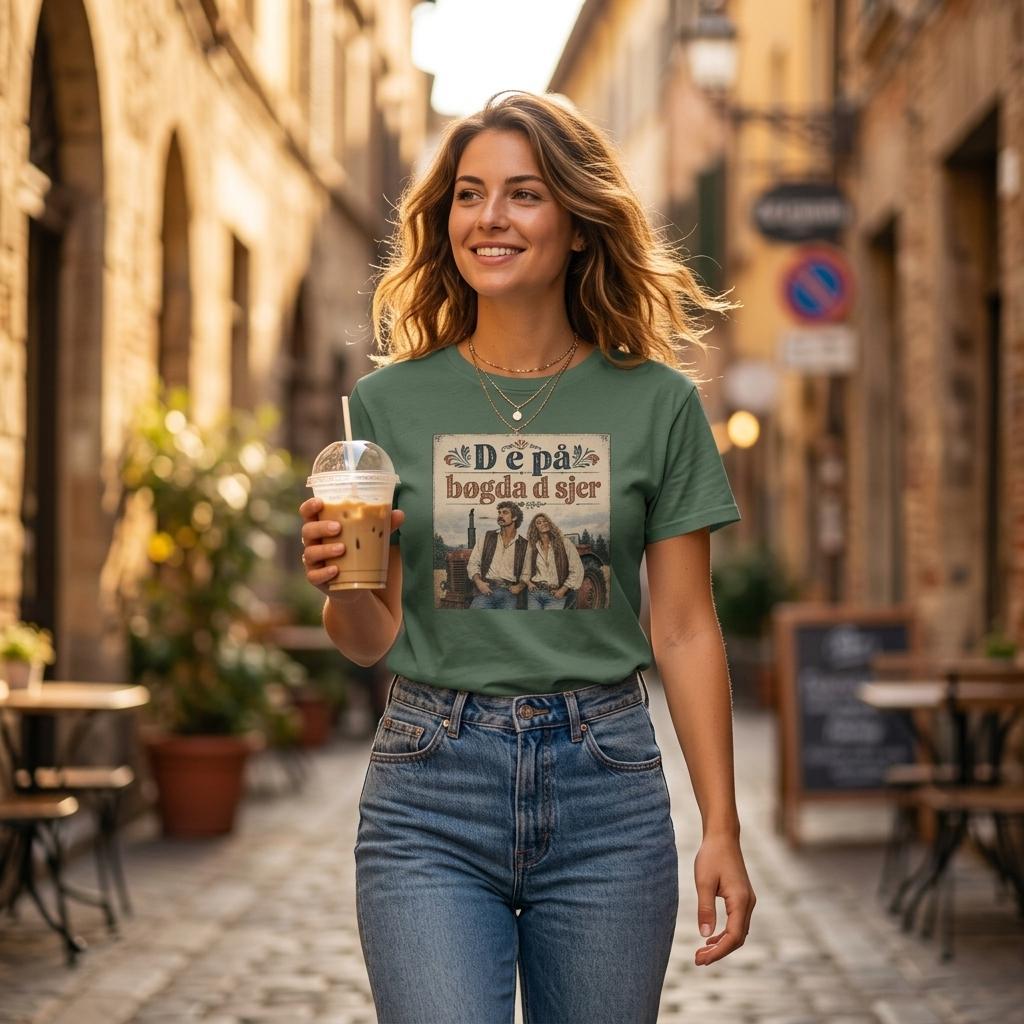 "D e´på bøgda d skjer" - Unisex T-shirt med rund hals