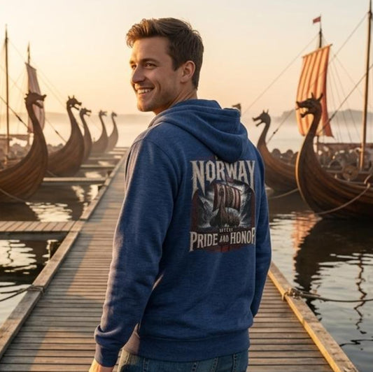 Cool!! "From Norway with Pride and Honor!!" Zip hoodie for den som tør å vise hva du elsker.
