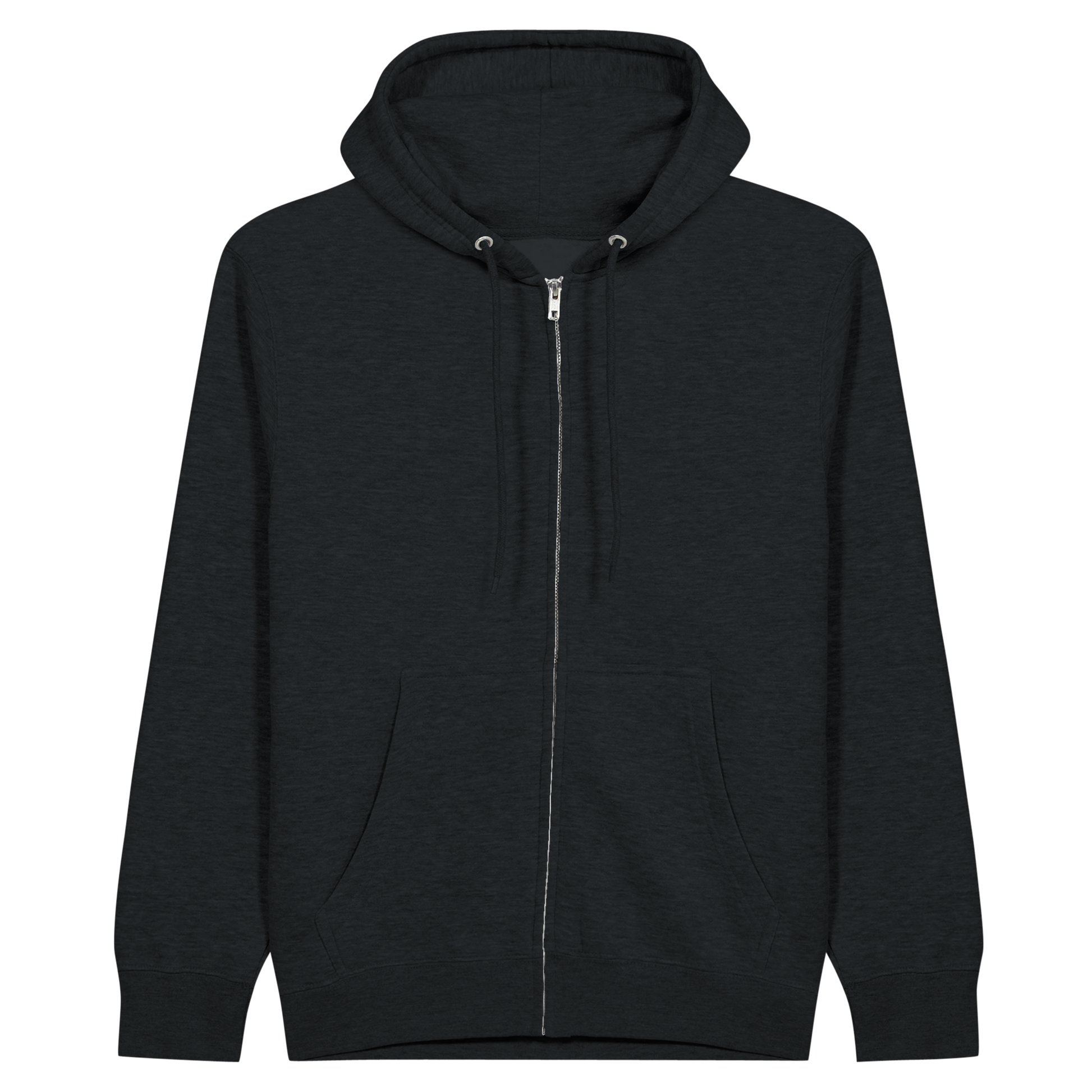 Café Valhall Zip Hoodie i Black – flat lay forfra enkel – Nordic Hoodies