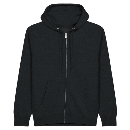 Café Valhall Zip Hoodie i Black – flat lay forfra enkel – Nordic Hoodies