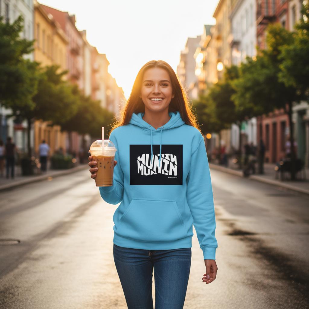 Munin Hoodie i Sky – dame forfra i bygate – Nordic Hoodies