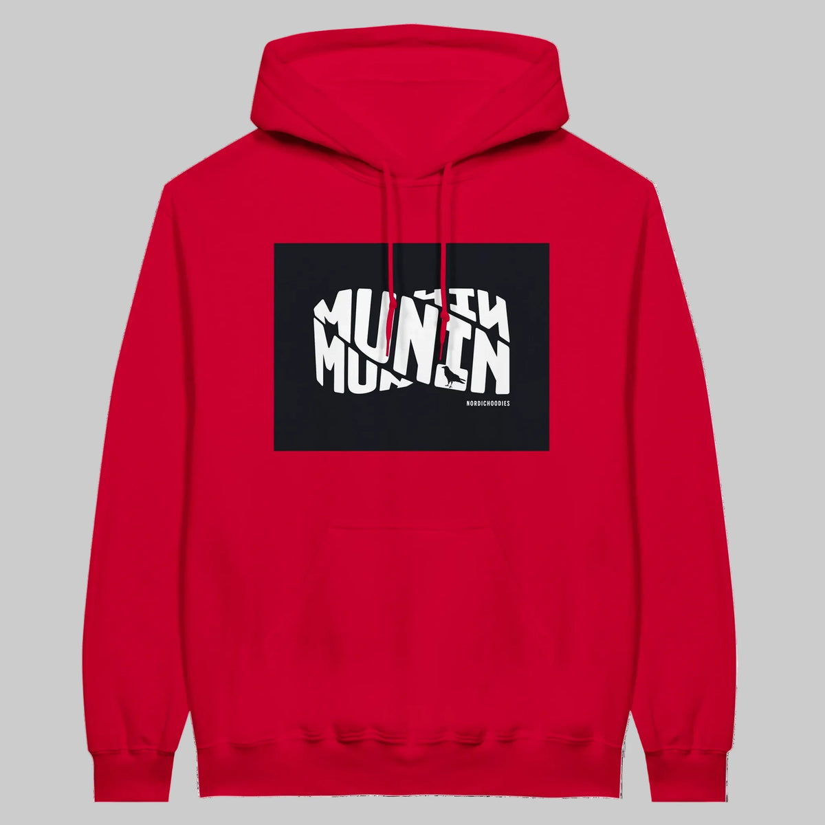 Munin Hoodie i Red – flat lay forfra – Nordic Hoodies
