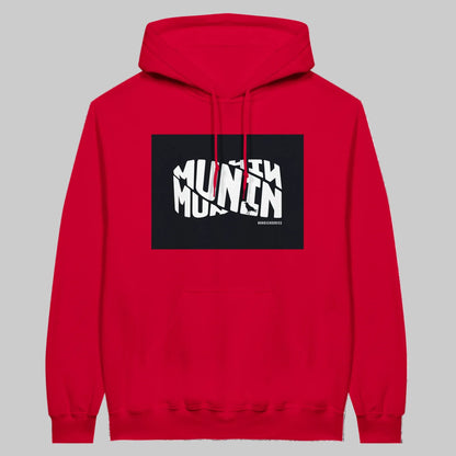 Munin Hoodie i Red – flat lay forfra – Nordic Hoodies