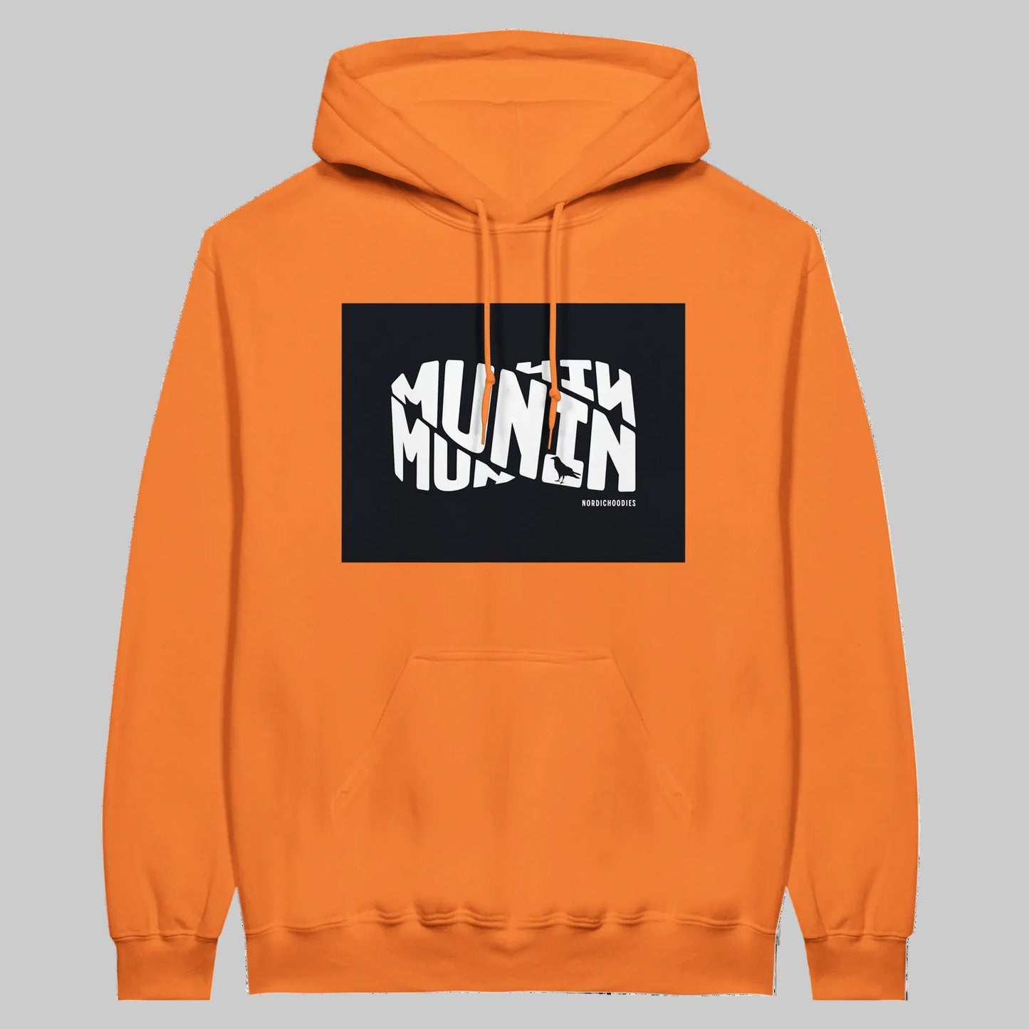 Munin Hoodie i Tangerine – flat lay forfra – Nordic Hoodies