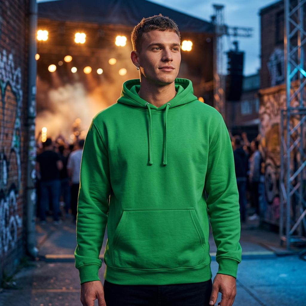Make Valhall Great Again Hoodie i Spring Green – mann forfra på konsert – Nordic Hoodies